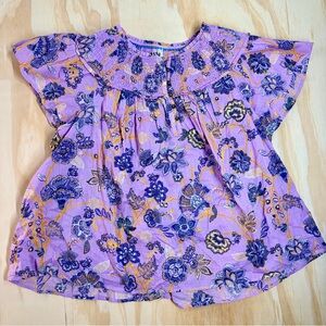 Anthropologie Smocked Ruffle Blouse Floral Lavender Plus Size 3X